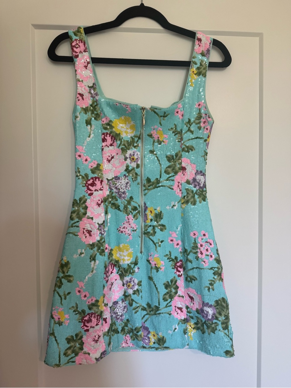 Elliatt Aqua Floral Sequin Tank Dress - Picture 2 of 4